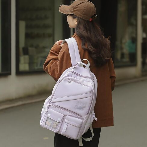 AFGWK حقيبة ظهر لطيفة للفتيات في المدارس والأطفال حقيبة مدرسية جمالية حقيبة ظهر بيضاء للنساء للسفر والكمبيوتر المحمول وحقائب كتب الأطفال in Kuwait