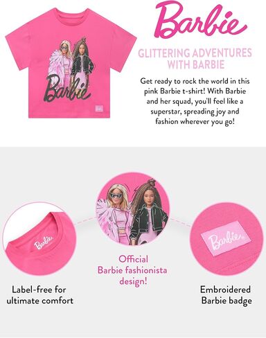 Barbie T-Shirt Girls | Pink Girls Summer Tops | Barbies Boxy Tshirt for Girls | Ages 5-12 | Official Merch in Saudi Arabia