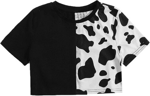 Floerns Girls Summer Print Short Sleeve Round Neck Crop Tops Tee Shirts in Kuwait