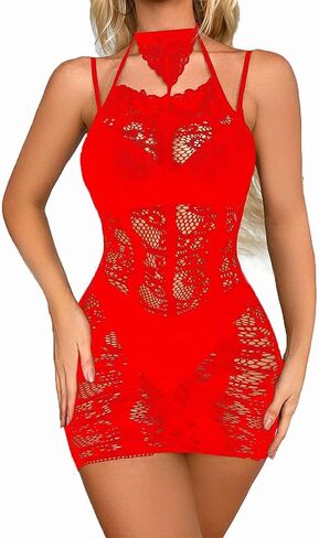 DMLBC Women Fishnet Bodysuits,Sexy Mesh Babydoll,Women's Floral Lace Lingerie,Bodysuit Dress,One Piece Babydoll One Size in Saudi Arabia