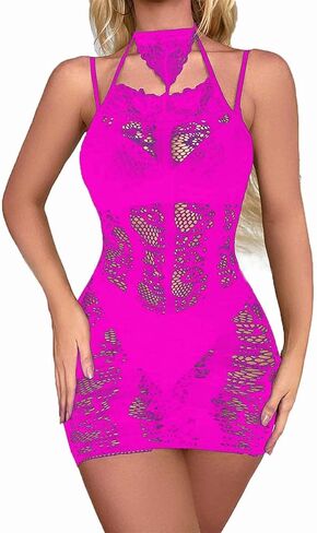DMLBC Women Fishnet Bodysuits,Sexy Mesh Babydoll,Women's Floral Lace Lingerie,Bodysuit Dress,One Piece Babydoll One Size in Saudi Arabia