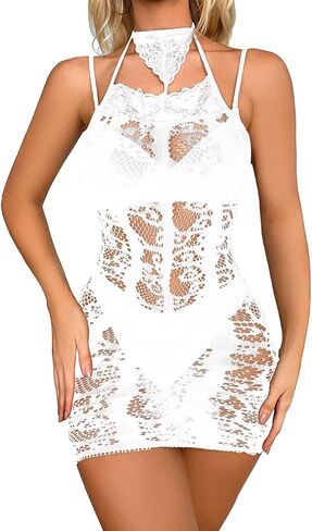 DMLBC Women Fishnet Bodysuits,Sexy Mesh Babydoll,Women's Floral Lace Lingerie,Bodysuit Dress,One Piece Babydoll One Size in Saudi Arabia