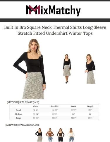 قمصان حرارية نسائية من MixMatchy بحمالة صدر مربعة وأكمام طويلة قابلة للتمدد وقمصان شتوية in Kuwait