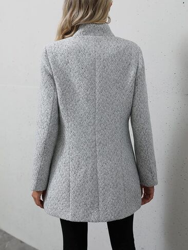 MakeMeChic Women's Open Front Slim Fit Overcoat Long Sleeve Stand Collar Outerwear Solid Casual Jacket in Kuwait