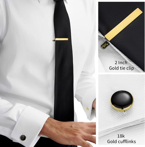 HAWSON Black Ties for Men and Cufflinks Tie Clip Set, Solid Satin Necktie for Father's Day,Anniversary,Wedding and Bussiness. in Saudi Arabia