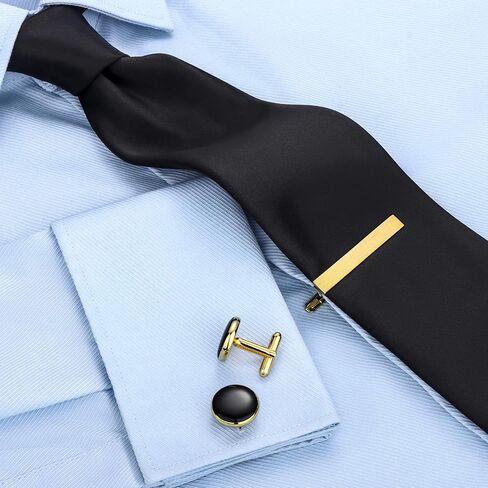 HAWSON Black Ties for Men and Cufflinks Tie Clip Set, Solid Satin Necktie for Father's Day,Anniversary,Wedding and Bussiness. in Saudi Arabia