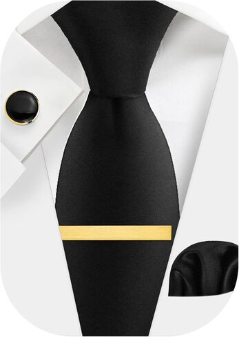 HAWSON Black Ties for Men and Cufflinks Tie Clip Set, Solid Satin Necktie for Father's Day,Anniversary,Wedding and Bussiness. in Saudi Arabia