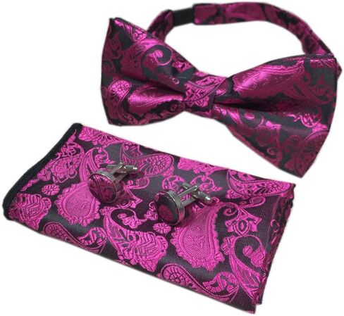 Men Big Boy Paisley Bow Tie Handkerchief Set Bowties Cufflinks Pocket Square Set in Kuwait
