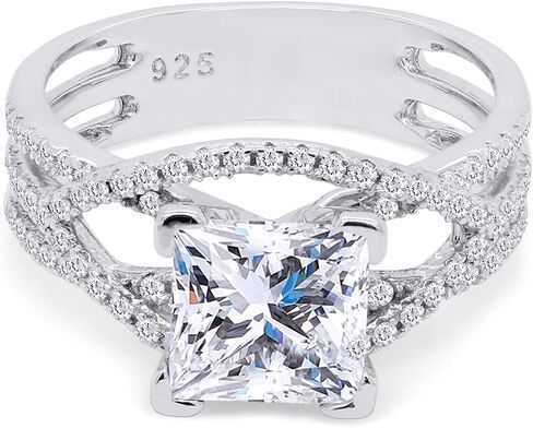 SAVEARTH DIAMONDS Princess Cut 6MM Center, Round Sparkling White Cubic Zirconia Split Shank Crossover Cluster Bypass Engagement Ring For Women In 14k Gold Over Sterling Silver in Saudi Arabia