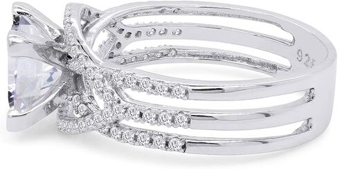 SAVEARTH DIAMONDS Princess Cut 6MM Center, Round Sparkling White Cubic Zirconia Split Shank Crossover Cluster Bypass Engagement Ring For Women In 14k Gold Over Sterling Silver in Saudi Arabia