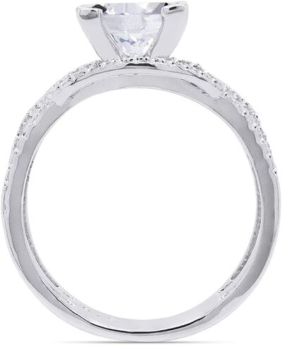 SAVEARTH DIAMONDS Princess Cut 6MM Center, Round Sparkling White Cubic Zirconia Split Shank Crossover Cluster Bypass Engagement Ring For Women In 14k Gold Over Sterling Silver in Saudi Arabia