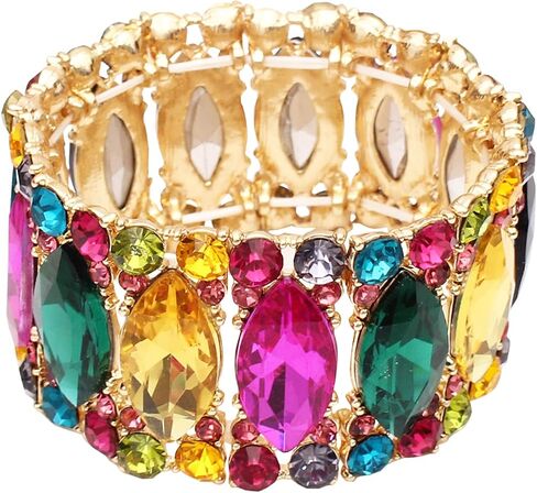 Enrwin Women’s Elegant Wedding Bridal Crystal Double Row Marquise-Shape Leaf Stretch Bangle Bracelet Bride Jewelry for Women in Saudi Arabia