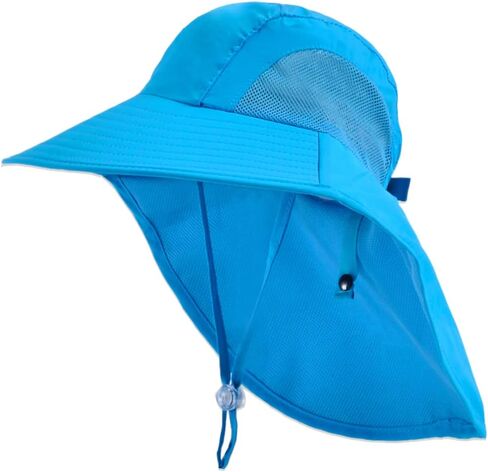 قبعة شمسية للأطفال مع غطاء للرقبة - للجنسين قابل للتعديل بحافة عريضة للصيف بعامل حماية من أشعة الشمس 50+ دلو شبكي للحماية من الشمس للأعمار من 4 إلى 12 عامًا in Kuwait