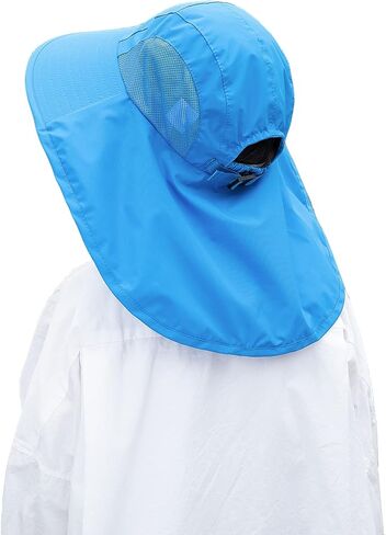 قبعة شمسية للأطفال مع غطاء للرقبة - للجنسين قابل للتعديل بحافة عريضة للصيف بعامل حماية من أشعة الشمس 50+ دلو شبكي للحماية من الشمس للأعمار من 4 إلى 12 عامًا in Kuwait