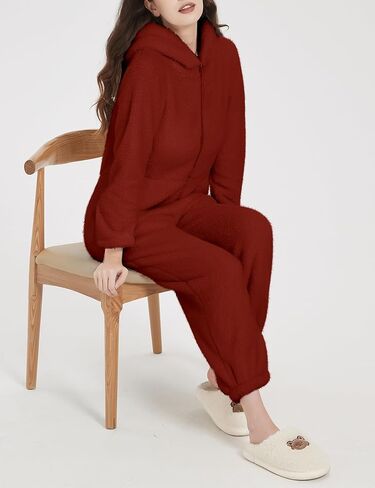 PEHMEA Women's Onesie Pajamas Sherpa Plush Hooded Romper Cozy Winter Sleepwear Holiday Party One Piece PJs for Adults, Teens in Saudi Arabia