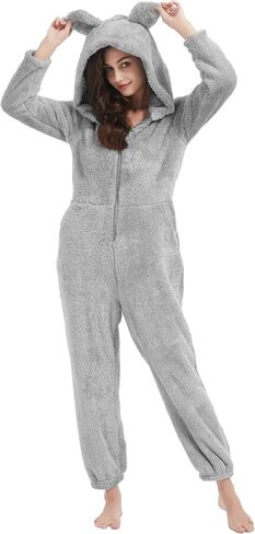 PEHMEA Women's Onesie Pajamas Sherpa Plush Hooded Romper Cozy Winter Sleepwear Holiday Party One Piece PJs for Adults, Teens in Saudi Arabia