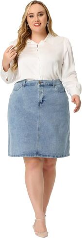 Agnes Orinda Plus Size Jean Short Skirt for Women Classic Basic Denim Pencil Skirt with Pocket in Saudi Arabia