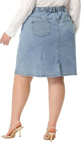 Agnes Orinda Plus Size Jean Short Skirt for Women Classic Basic Denim Pencil Skirt with Pocket in Saudi Arabia