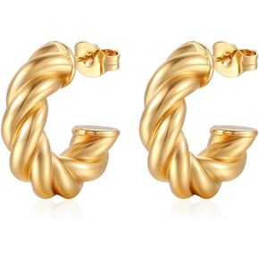 Lureme خمر بوهو 18K الذهبي C على شكل فتح هوب أقراط الفولاذ المقاوم للصدأ إسقاط أقراط مجوهرات للنساء الفتيات (er006403) in Kuwait