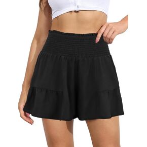 GUOLEZEEV Shorts for Women Casual Summer Elastic High Waist Flowy Dressy Ruffle Shorts with Belt Lace Up