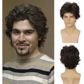 Tseses Light Brown Curly Wigs for Men Short Layered Cosplay Halloween Synthetic Hair Costume Wig in Kuwait