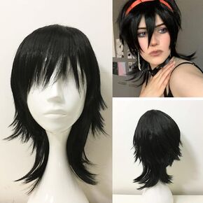 nevermindyrhead Black Mullet Wig for Men Momen, Medium Straight Anime Wig with Bangs,Synthetic Emo Wig for Halloween Costume Cosplay in Saudi Arabia