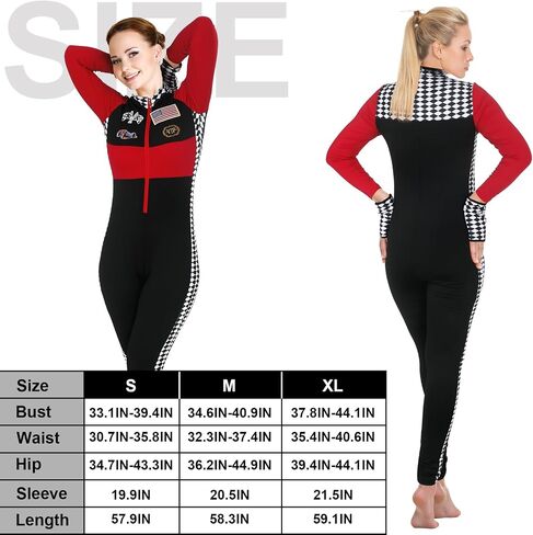 Mepase 4 Pcs Halloween Sexy Racer Costume with Checkered Flag Sunglasses and Glove Long Sleeve Queen Costume Jumper for Women in Saudi Arabia