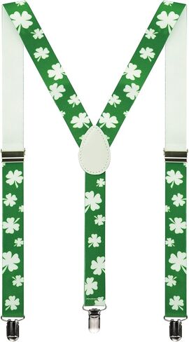 FGSS St-Patricks-Day Accessories Shamrock-Suspenders for Men - Adjustable Elastic Y Shape Braces with Clips in Saudi Arabia