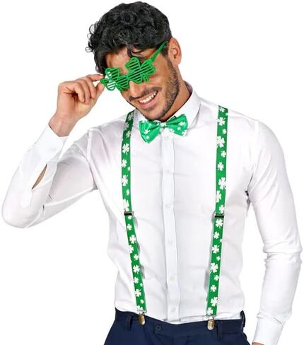 FGSS St-Patricks-Day Accessories Shamrock-Suspenders for Men - Adjustable Elastic Y Shape Braces with Clips in Saudi Arabia