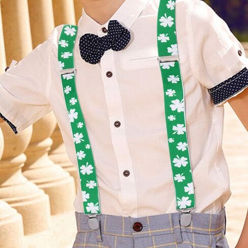 FGSS St-Patricks-Day Accessories Shamrock-Suspenders for Men - Adjustable Elastic Y Shape Braces with Clips in Saudi Arabia