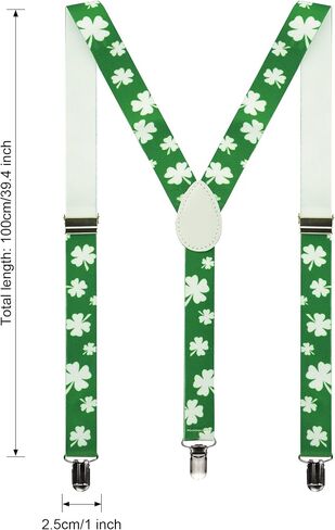 FGSS St-Patricks-Day Accessories Shamrock-Suspenders for Men - Adjustable Elastic Y Shape Braces with Clips in Saudi Arabia
