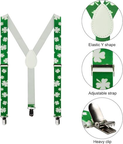 FGSS St-Patricks-Day Accessories Shamrock-Suspenders for Men - Adjustable Elastic Y Shape Braces with Clips in Saudi Arabia