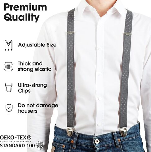 PIERROT Skinny Suspenders for Men with Very Strong Clips - One Size Adjustable and Elastic - Thin Heavy Duty Braces in Kuwait