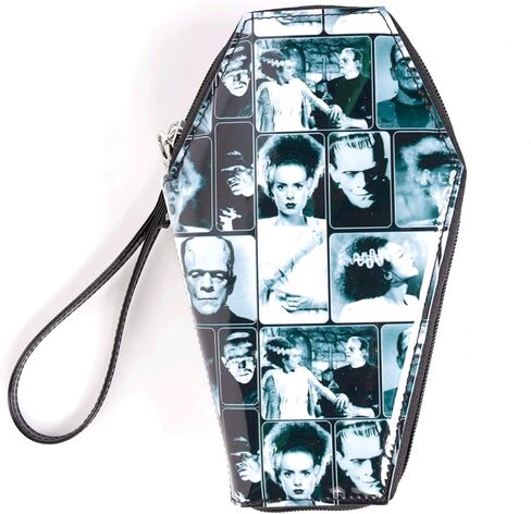 حقيبة يد نسائية بتصميم مشاهد فيلم من يونيفيرسال مونسترز فرانكنشتاين والعروس مزينة بالبلاط بسحاب حول المحفظة, متعدد الألوان in Kuwait