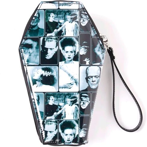 حقيبة يد نسائية بتصميم مشاهد فيلم من يونيفيرسال مونسترز فرانكنشتاين والعروس مزينة بالبلاط بسحاب حول المحفظة, متعدد الألوان in Kuwait