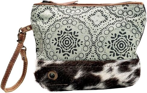 Myra Bag Floral Upcycled Canvas & Cowhide Wristlet Bag S-1143 in Saudi Arabia