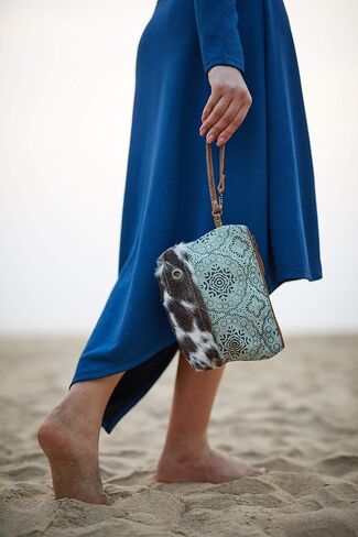 Myra Bag Floral Upcycled Canvas & Cowhide Wristlet Bag S-1143 in Saudi Arabia