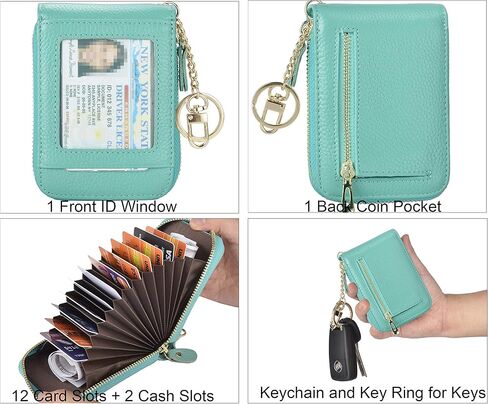 Outrip RFID Small Credit Card Holder Wallets for Women Zipper Coin Purse with Keychain in Kuwait