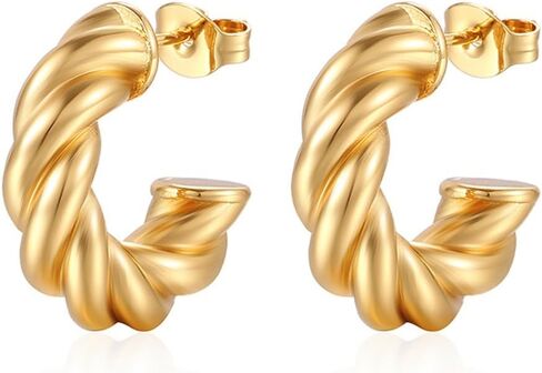 Lureme خمر بوهو 18K الذهبي C على شكل فتح هوب أقراط الفولاذ المقاوم للصدأ إسقاط أقراط مجوهرات للنساء الفتيات (er006403) in Kuwait