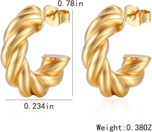 Lureme خمر بوهو 18K الذهبي C على شكل فتح هوب أقراط الفولاذ المقاوم للصدأ إسقاط أقراط مجوهرات للنساء الفتيات (er006403) in Kuwait