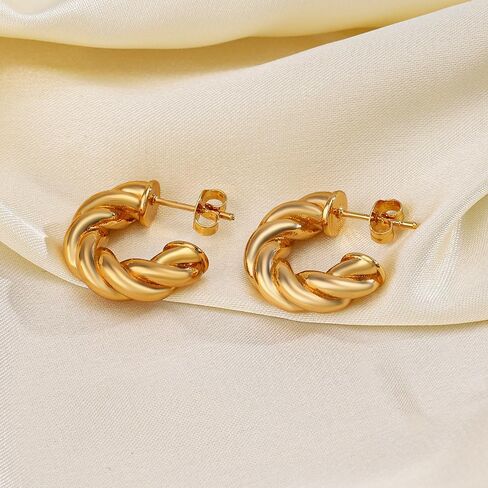 Lureme خمر بوهو 18K الذهبي C على شكل فتح هوب أقراط الفولاذ المقاوم للصدأ إسقاط أقراط مجوهرات للنساء الفتيات (er006403) in Kuwait