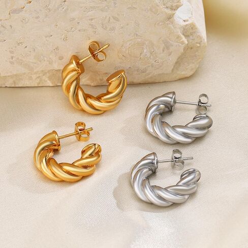 Lureme خمر بوهو 18K الذهبي C على شكل فتح هوب أقراط الفولاذ المقاوم للصدأ إسقاط أقراط مجوهرات للنساء الفتيات (er006403) in Kuwait