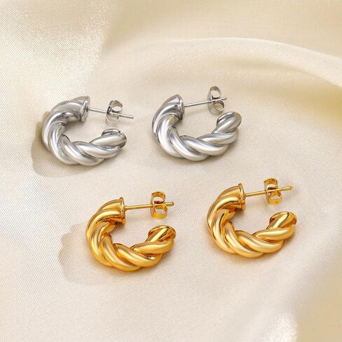 Lureme خمر بوهو 18K الذهبي C على شكل فتح هوب أقراط الفولاذ المقاوم للصدأ إسقاط أقراط مجوهرات للنساء الفتيات (er006403) in Kuwait