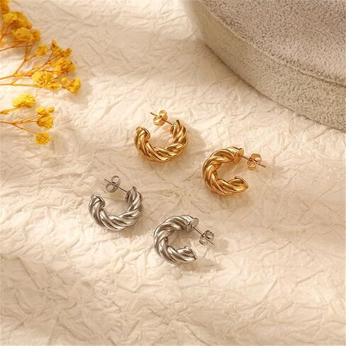 Lureme خمر بوهو 18K الذهبي C على شكل فتح هوب أقراط الفولاذ المقاوم للصدأ إسقاط أقراط مجوهرات للنساء الفتيات (er006403) in Kuwait