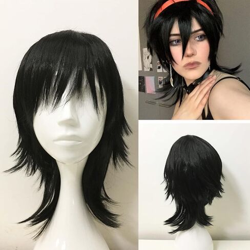Nevermindyrhead Men Black Long Straight Fringe Bangs Layered Mullet Cosplay Wig in Saudi Arabia