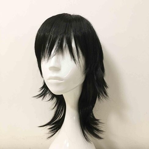 Nevermindyrhead Men Black Long Straight Fringe Bangs Layered Mullet Cosplay Wig in Saudi Arabia