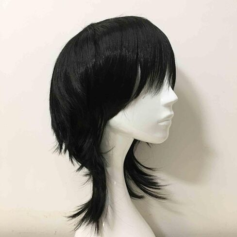 Nevermindyrhead Men Black Long Straight Fringe Bangs Layered Mullet Cosplay Wig in Saudi Arabia
