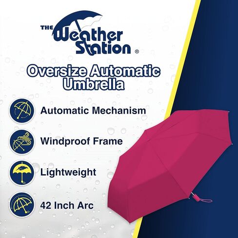Weather Station Rain Umbrella, Full 42 Inch Arc, Automatic Folding Umbrella, Windproof, Lightweight, and Packable for Travel in Saudi Arabia
