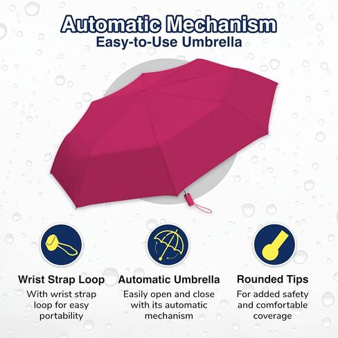 Weather Station Rain Umbrella, Full 42 Inch Arc, Automatic Folding Umbrella, Windproof, Lightweight, and Packable for Travel in Saudi Arabia
