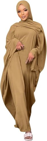 IMEKIS Women Muslim Abaya Modest Dress with Hijab Solid Middle East Arabian Robe Islamic Dubai Outfit Wedding Dresses in Saudi Arabia